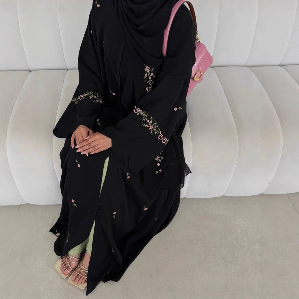 Embroidered Floral Abaya with Matching Hijab(MOA277)