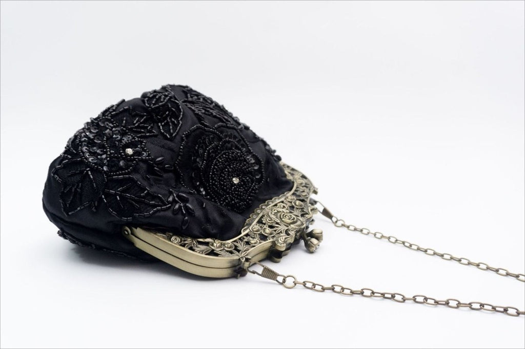 Embroidered Rose with Sequins Beads Evening Clutch Bag (MAC291)