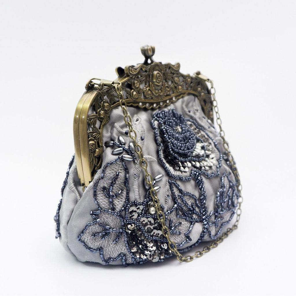 Embroidered Rose with Sequins Beads Evening Clutch Bag (MAC291)