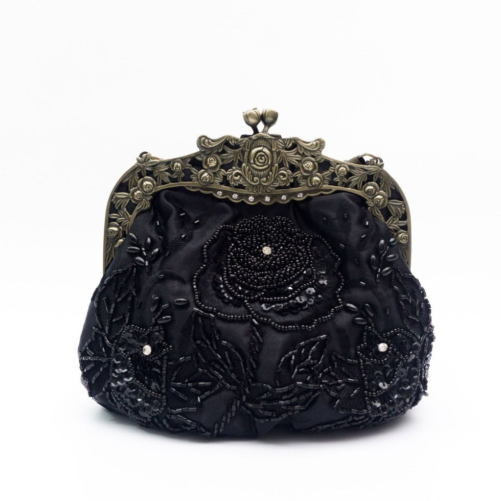 Embroidered Rose with Sequins Beads Evening Clutch Bag (MAC291)