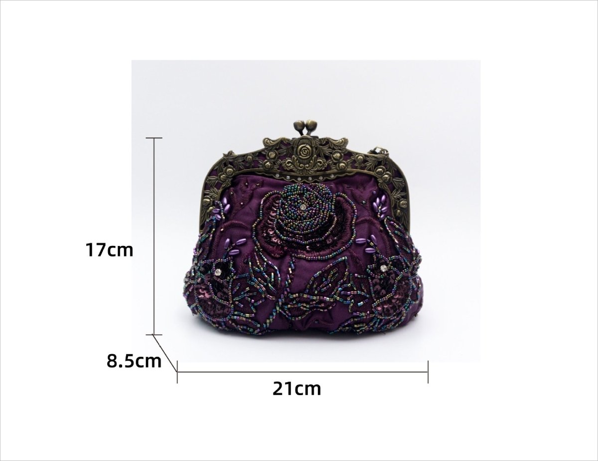 Embroidered Rose with Sequins Beads Evening Clutch Bag (MAC291)