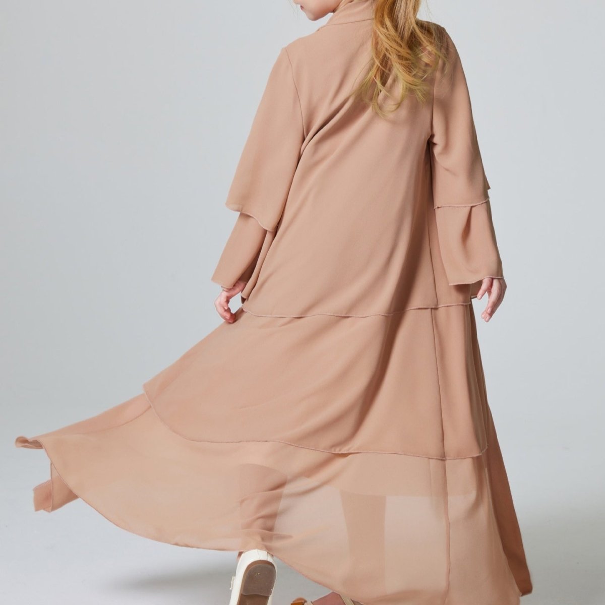 Girls Plain 3-Layered Chiffon Open Abaya Kid Abaya(MKG009)