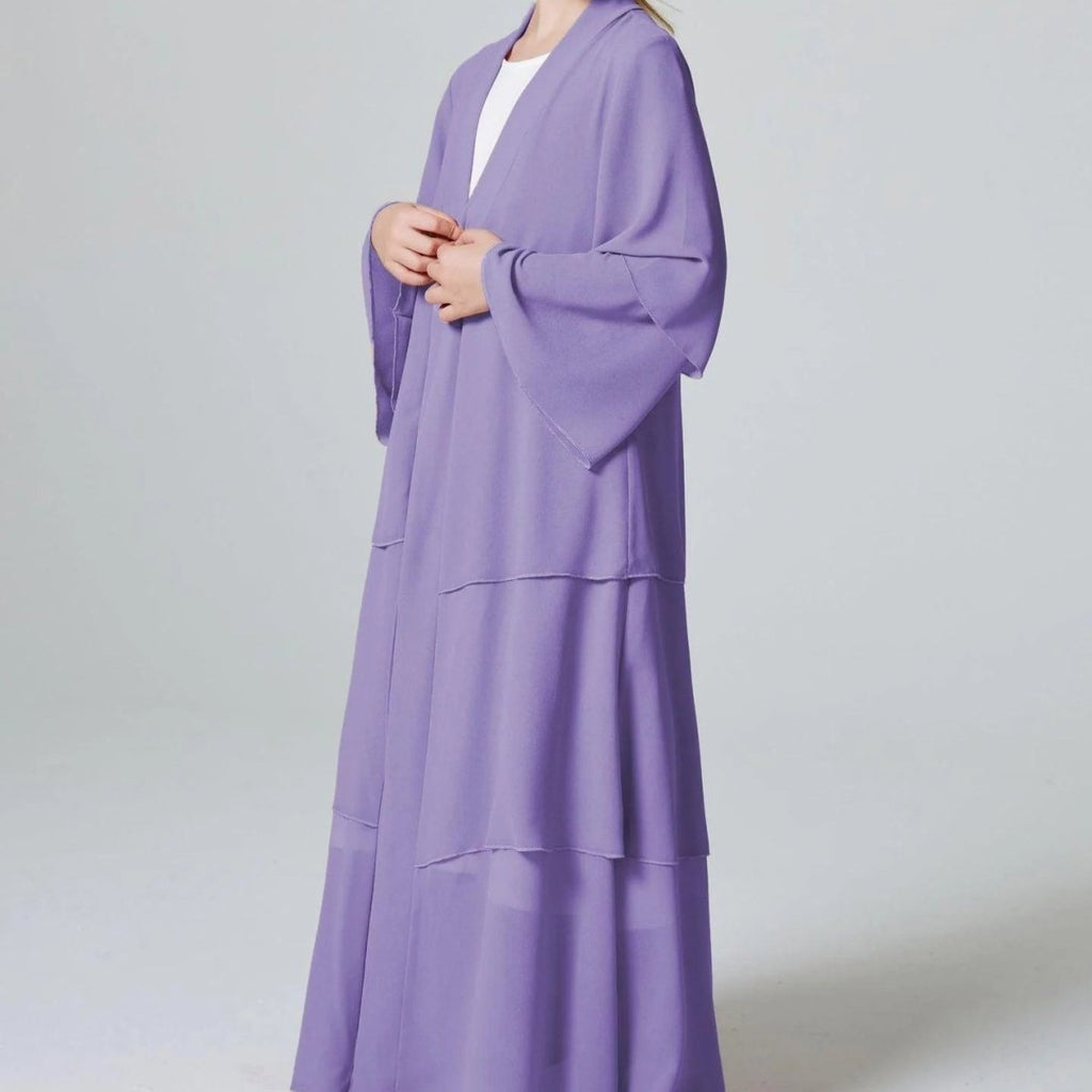 Girls Plain 3-Layered Chiffon Open Abaya Kid Abaya(MKG009)