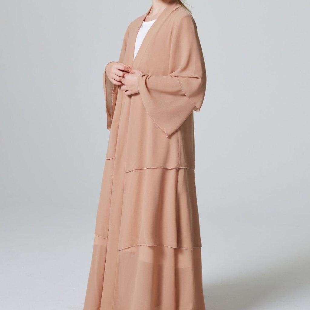 Girls Plain 3-Layered Chiffon Open Abaya Kid Abaya(MKG009)