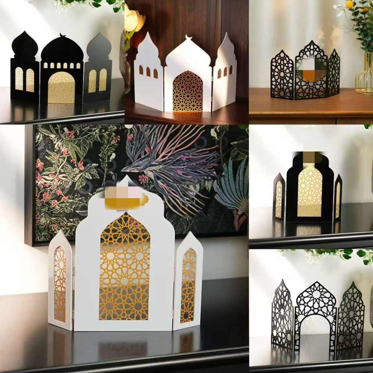 Islamic Acrylic Folding Screen Hollow Pattern Desktop Decor (MAC402)
