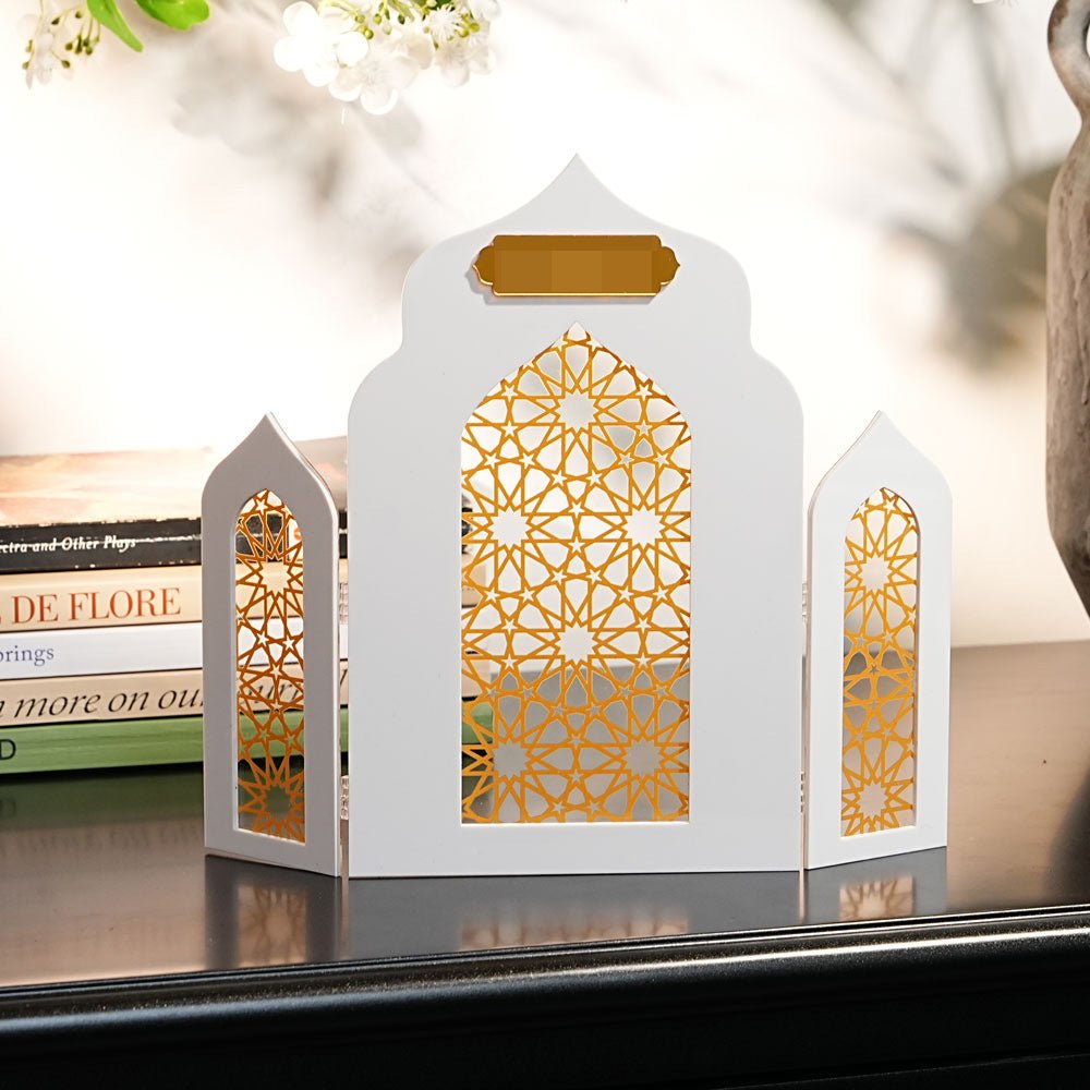 Islamic Acrylic Folding Screen Hollow Pattern Desktop Decor (MAC402)