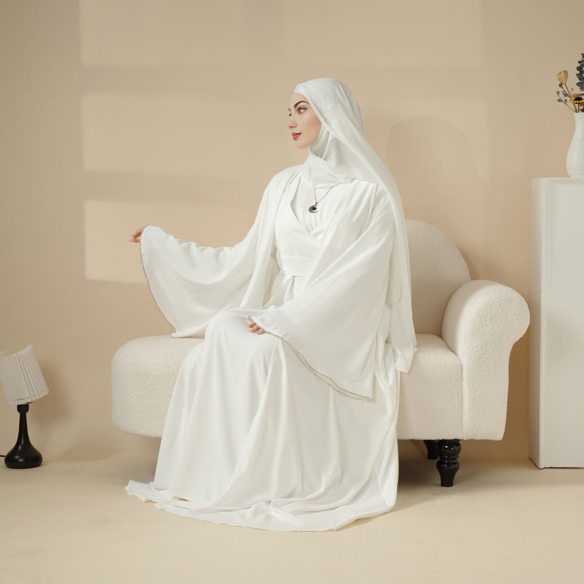 Open Kimono Abaya Set, Kimono Style Abaya 3-Piece Set (MOA094)