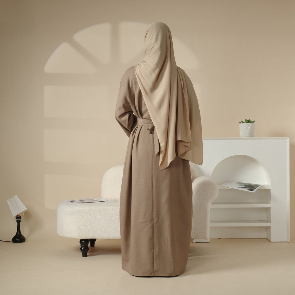 Linen Plain Abaya with Pockets 2-Piece Set (MA043)