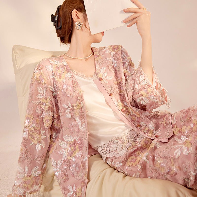 Luxury Embroidered Floral Jacket & Skirt Set(MS307)