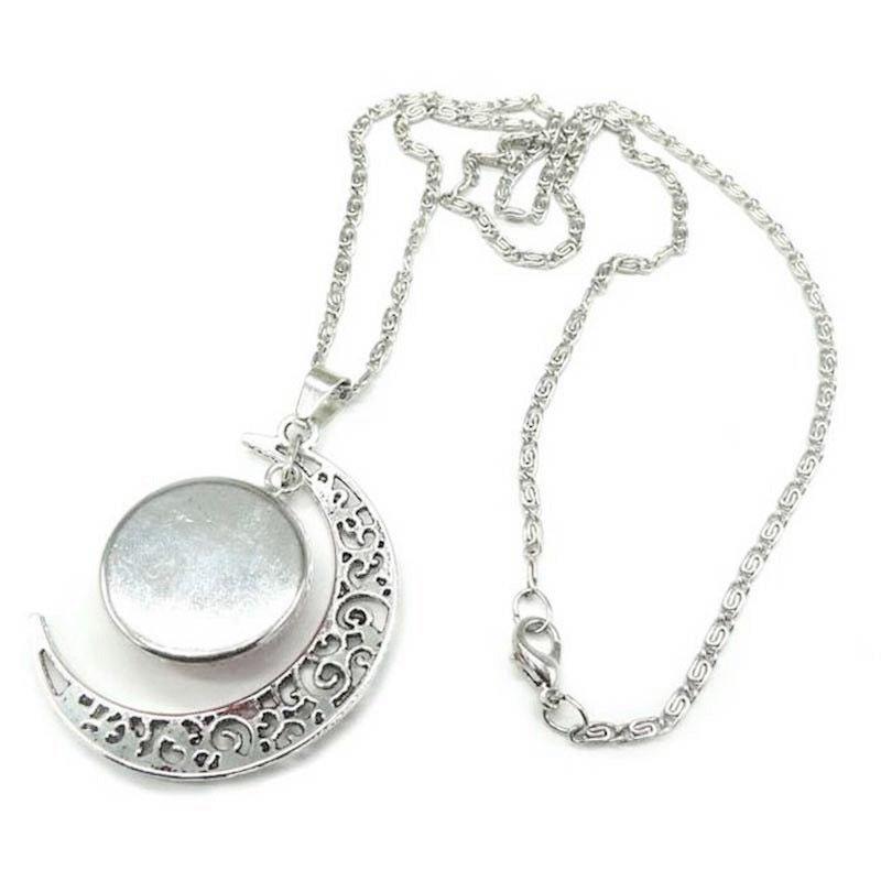 MAC077 Women's Versatile Silver keffiyeh Hollow Moon Pendant Necklace