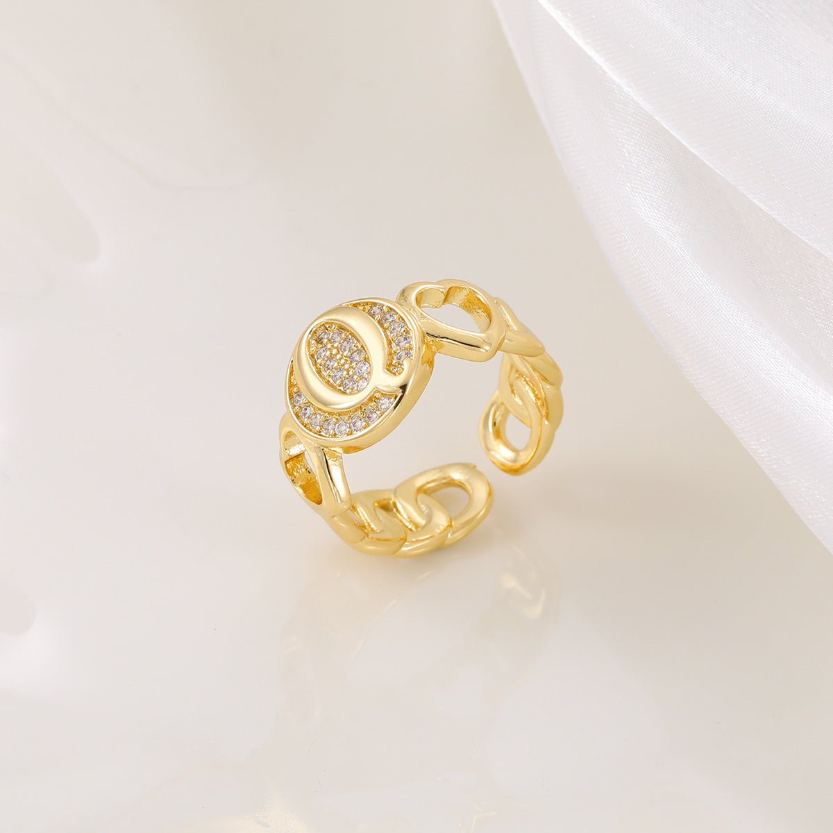 MAC186 Copper Set With Zircon 18K Real Gold Love Glossy Letter Ring