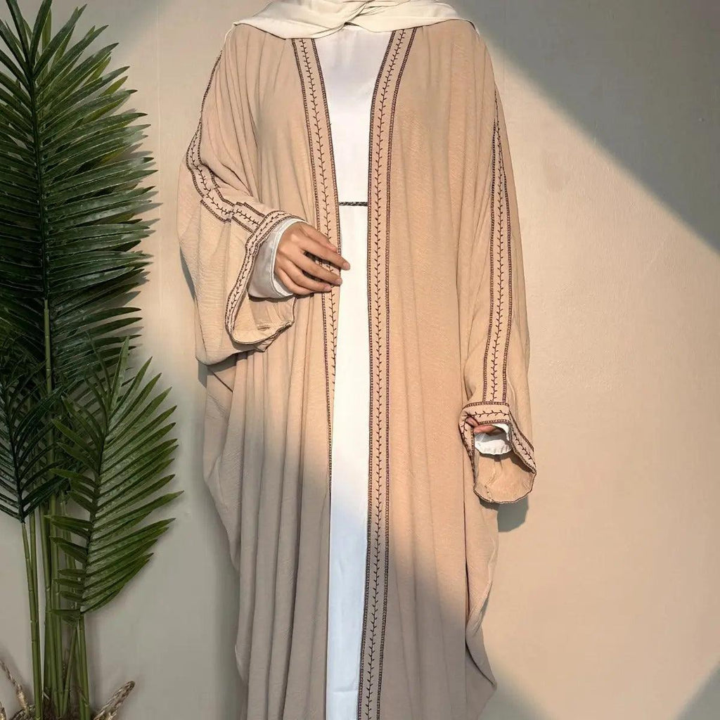 Batwing Sleeve Embroidered Open Abaya (MOA015)
