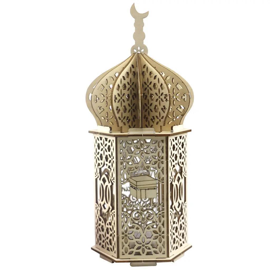 MR023 Eid Mubarak LED Wooden Lantern Ramadan Decoration