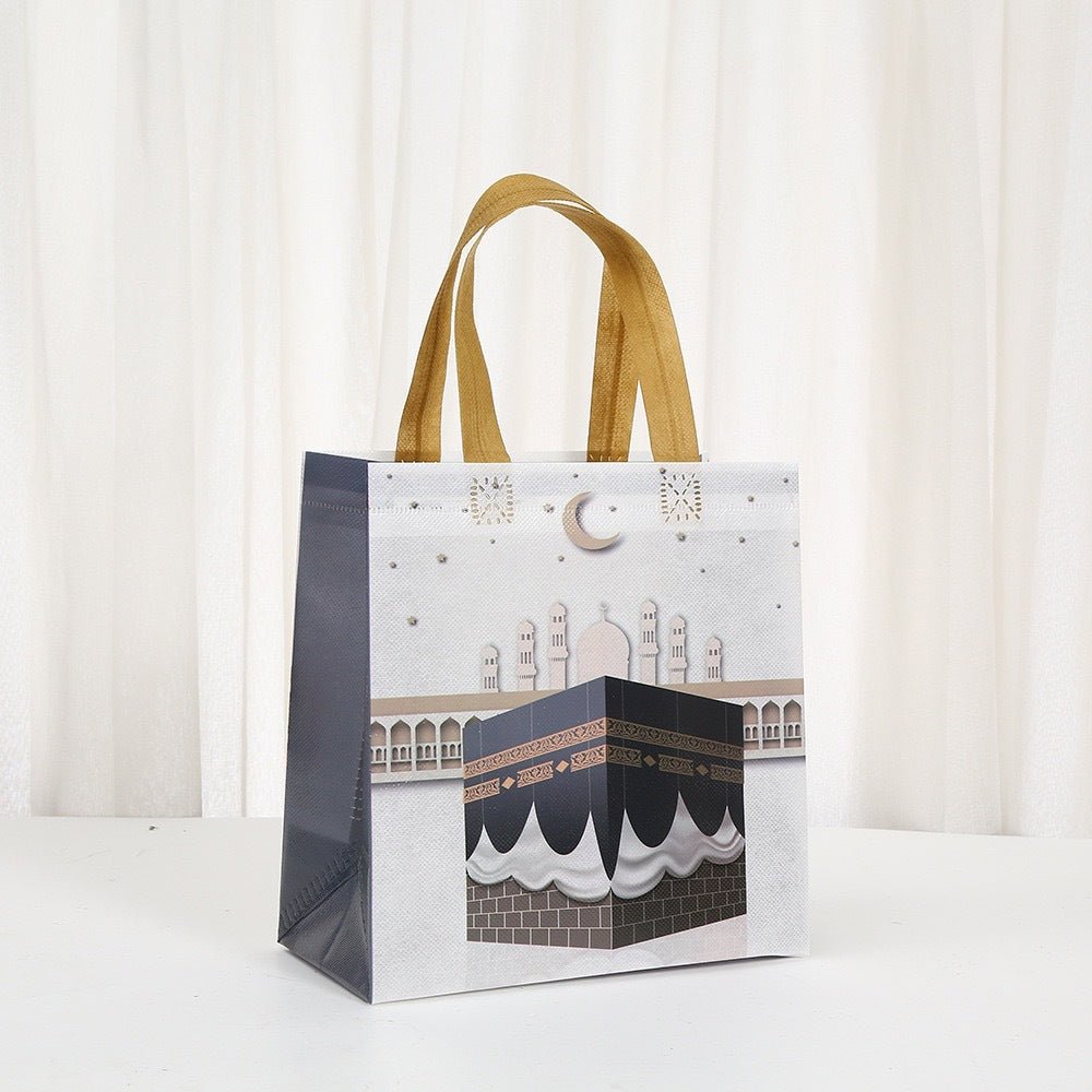 Ramadan Eid Mubarak Handheld Gift Bag Set | Kaaba Print Non-Woven Tote Bags (MAC388)