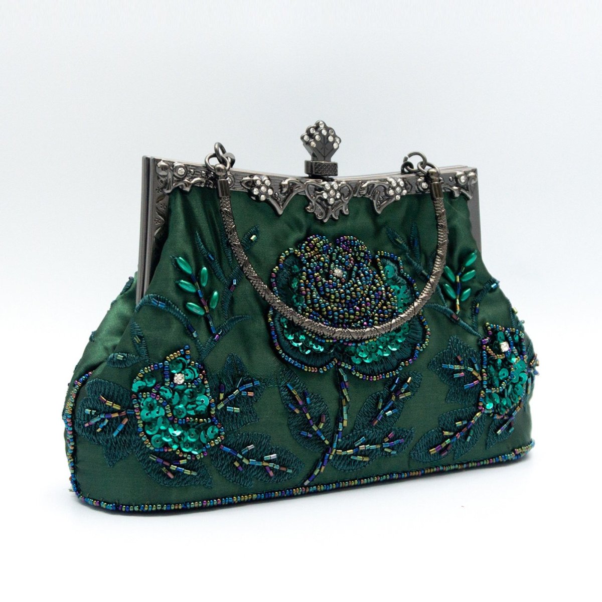 Rhinestone Rose Embroidery Beaded Vintage Clutch Bag (MAC292)