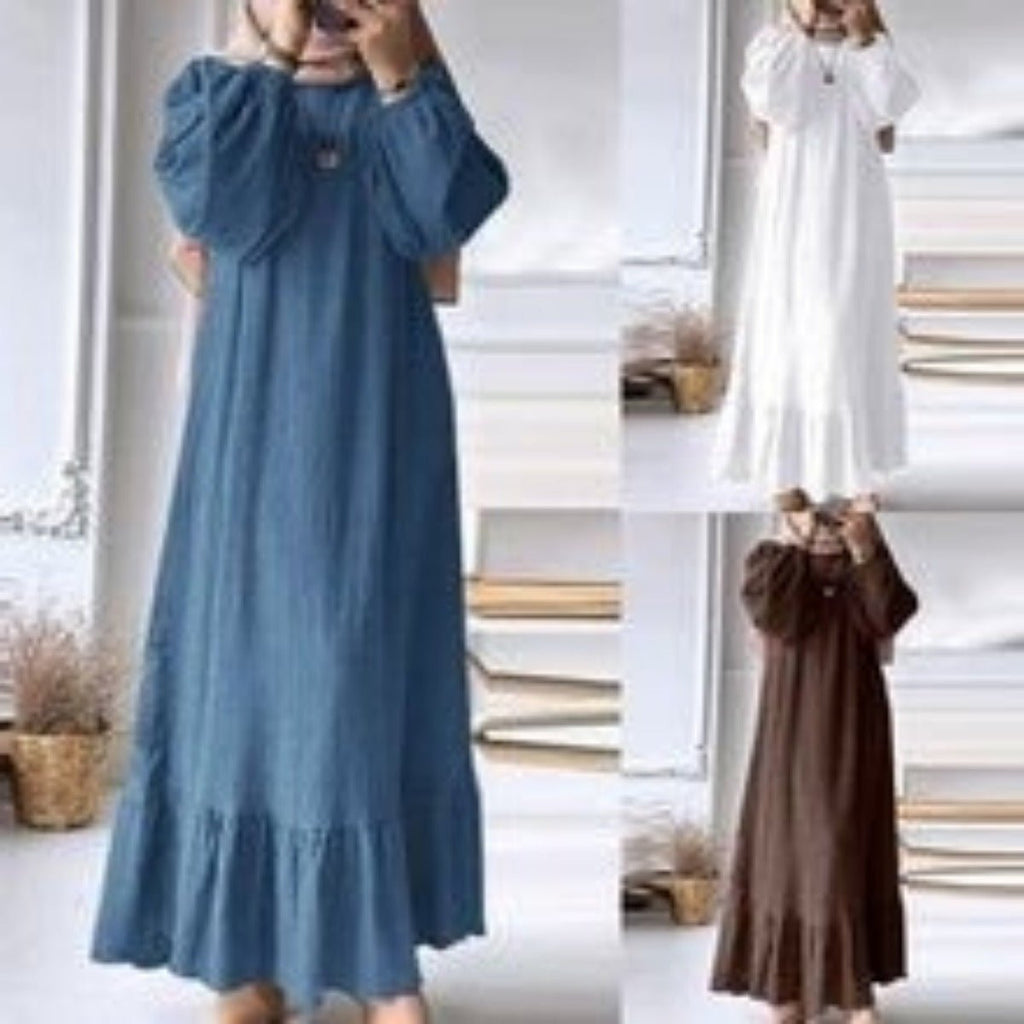Stand-Collar Half-Zip Pullover Abaya Dress with Pockets (MA155)