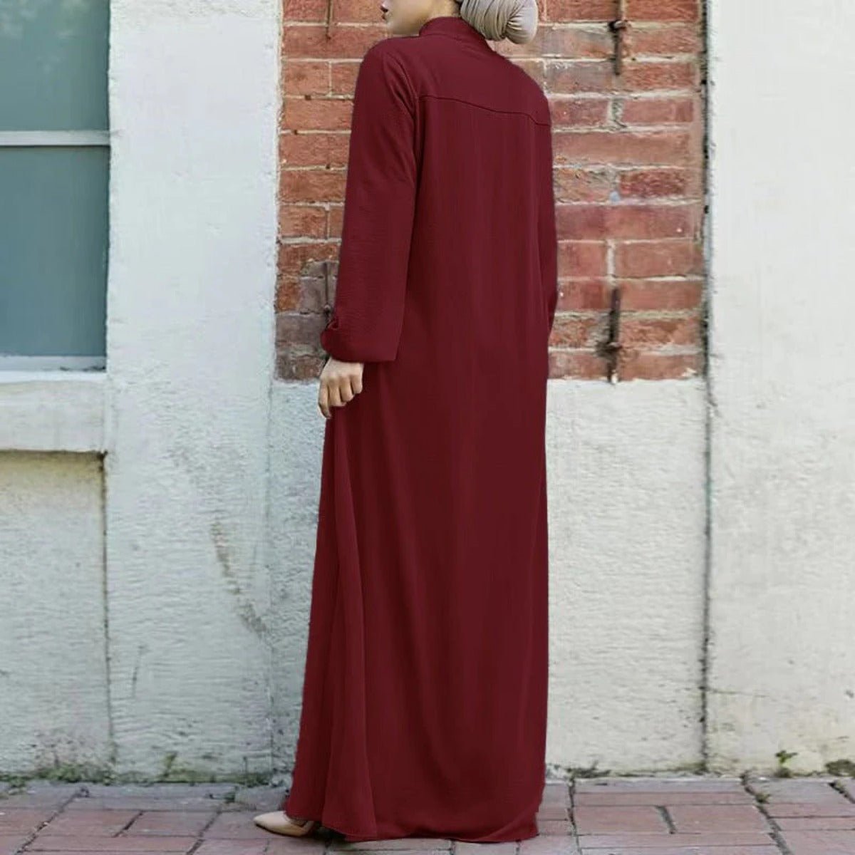 Stand-Collar Half-Zip Pullover Abaya Dress with Pockets (MA155)