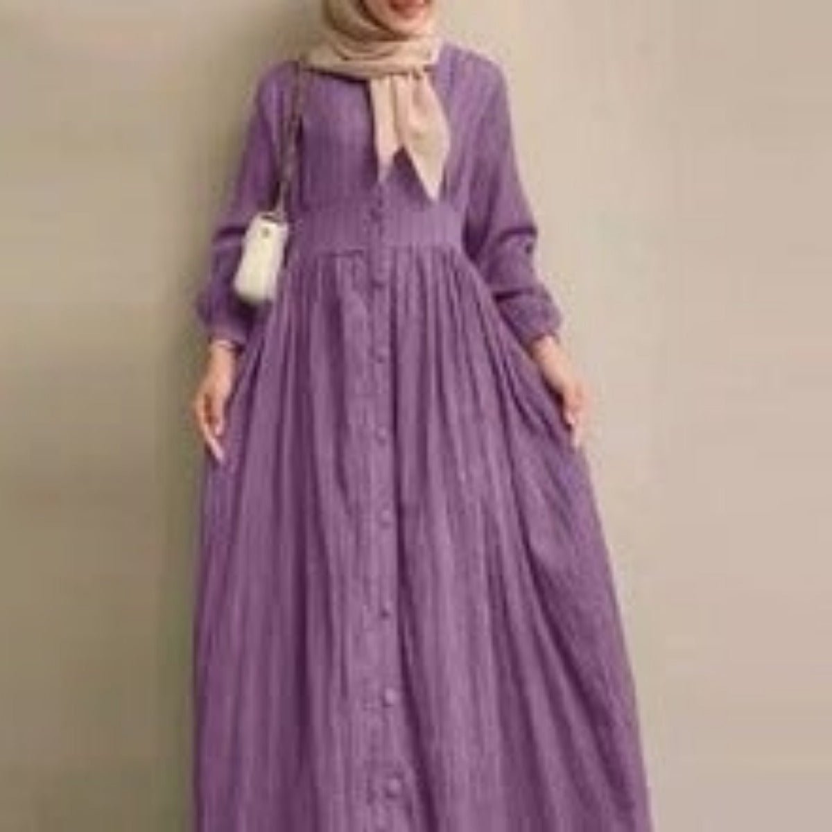 Stand-Collar Half-Zip Pullover Abaya Dress with Pockets (MA155)