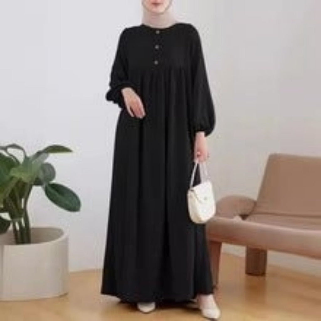 Stand-Collar Half-Zip Pullover Abaya Dress with Pockets (MA155)