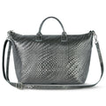 Italian Genuine Basketweave-Embossed Metallic Suede Top-Handle Bag | Treviso