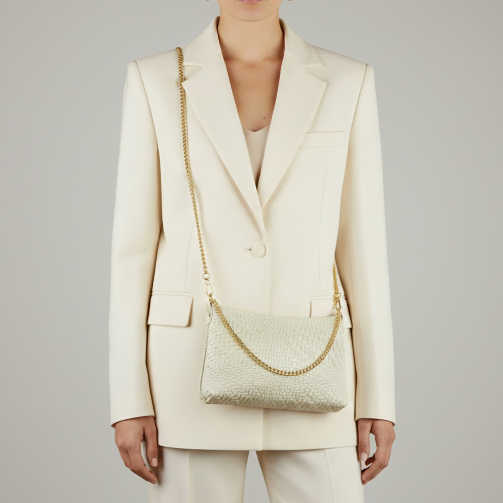 Italian Genuine Basketweave-Embossed Suede Crossbody Bag | Bergamo