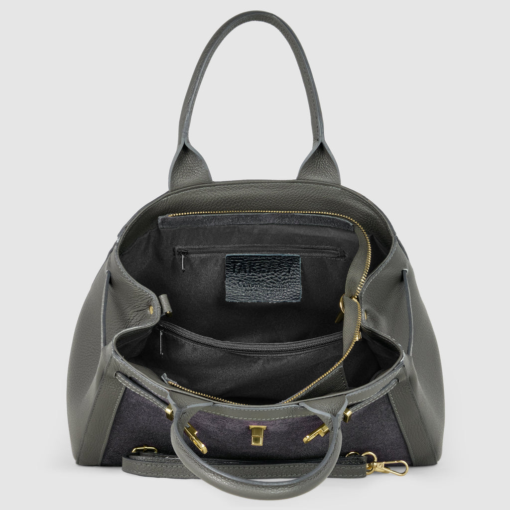 Italian Genuine Suede & Full-Grain Leather Top-Handle Bag | Forlì