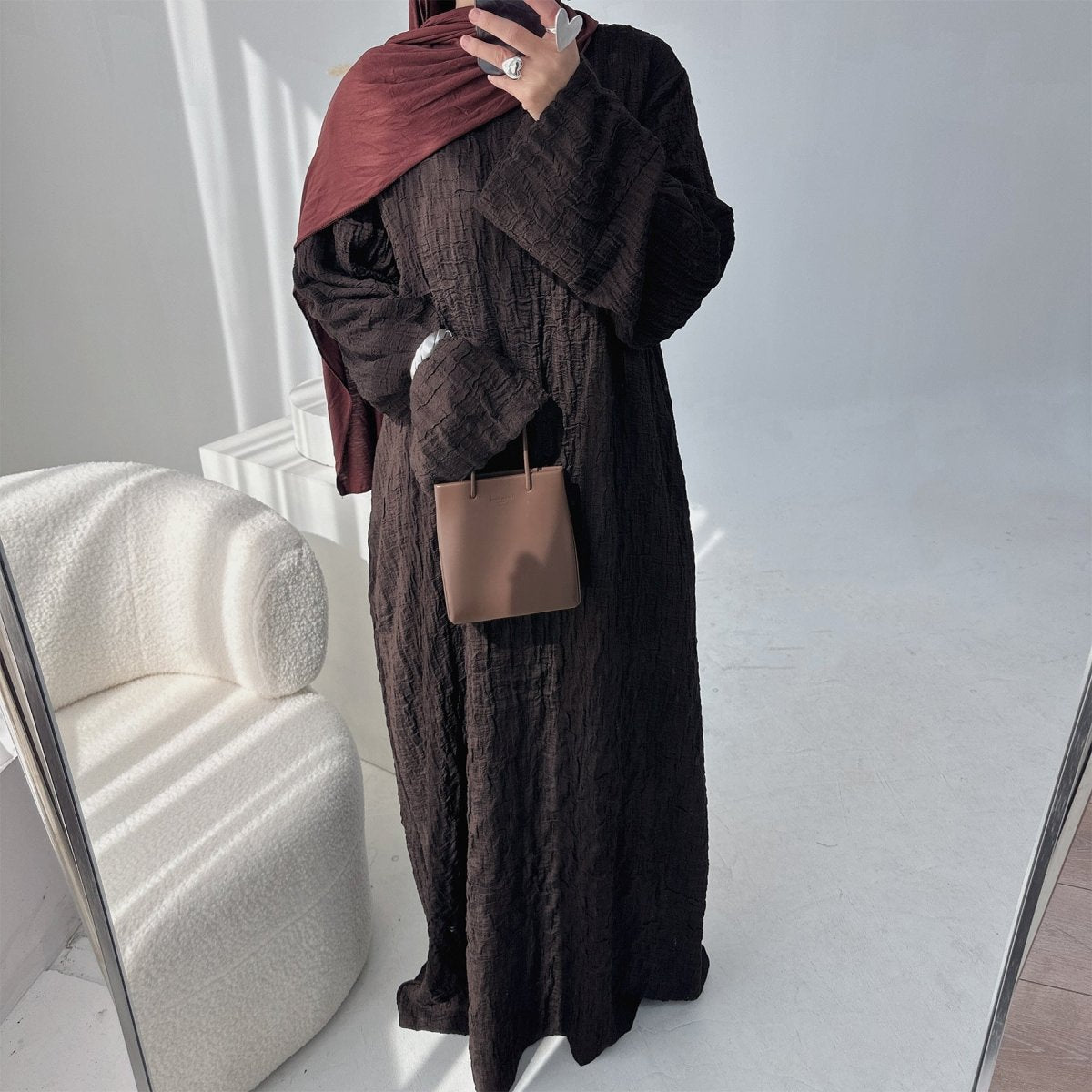 Textured Jacquard Abaya with Batwing Cardigan & Belt(MOA281)