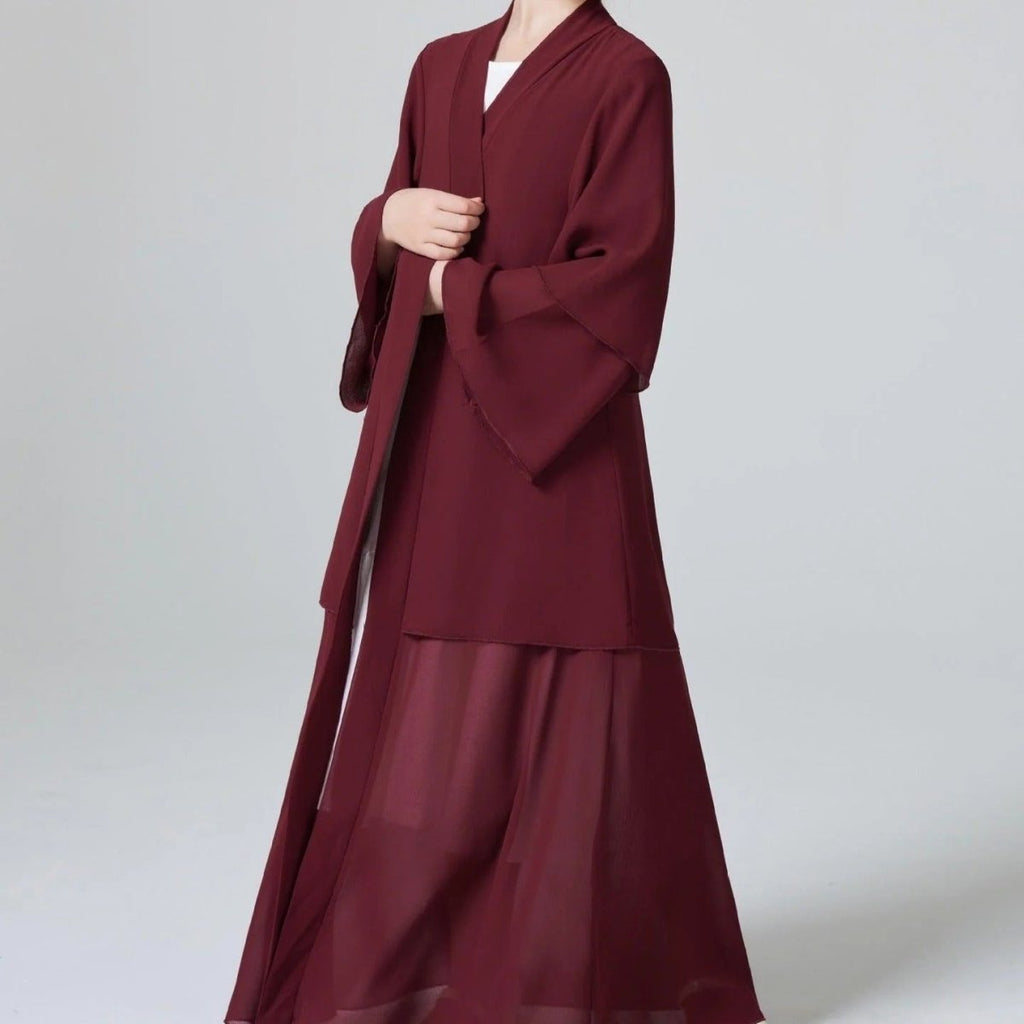 Two Layers Chiffon Girls Open Abaya Kid Abaya(MKG007)